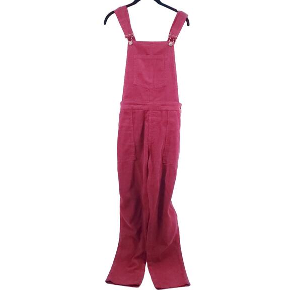 Passenger Clothing Pants - Passengers Red Courduroy Dungarees Overalls CrissCross Straps Button Sides| M